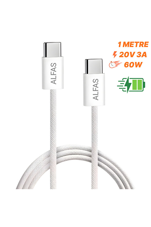 Type-C Şarj Kablosu 1m PD 60W 3A 1Gbps Hızlı Şarj & Data Transfer Usb-c Iphone Android Örgülü Kablo - 1