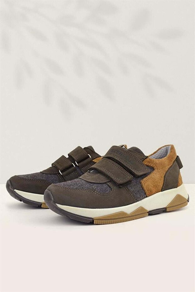 Genuine Leather Dark Brown Kids' Sneakers Sports Shoes