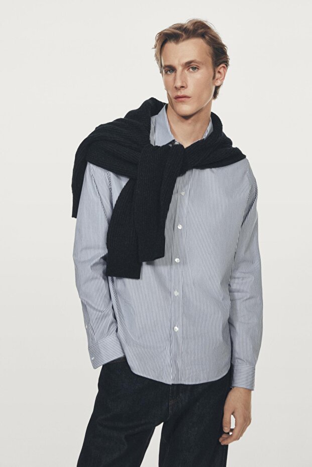 Regular fit çizgili poplin gömlek - 1