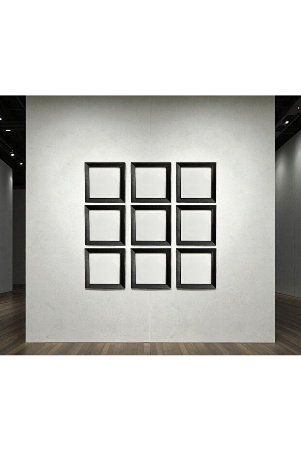 طقم 9 إطارات صور مربعة، باللون الأسود مقاس 20×20 سم للديكور الجداري مع حامل