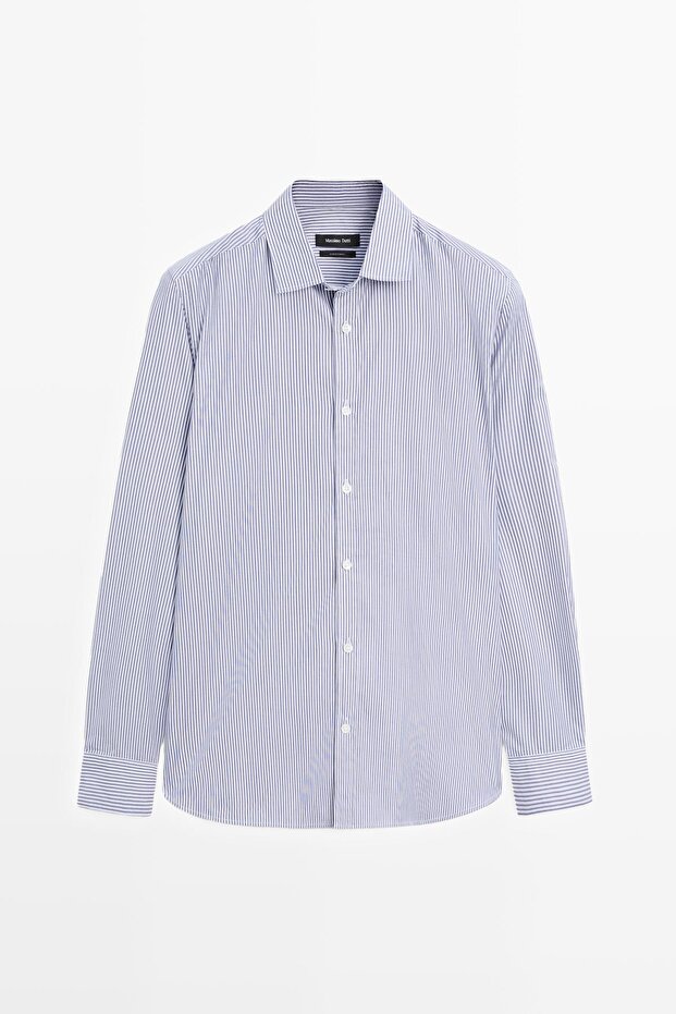 Regular fit çizgili poplin gömlek - 5
