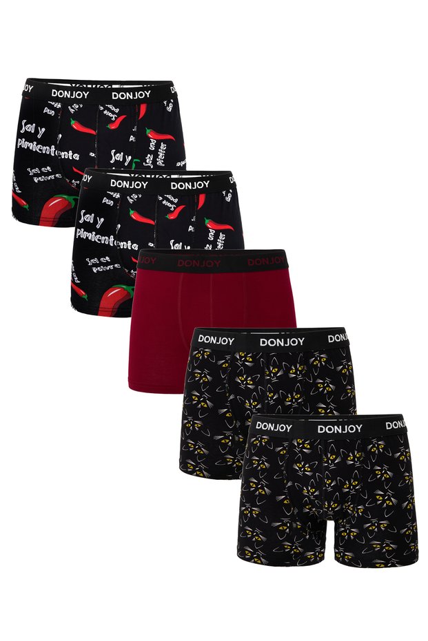 Men's 5-Piece Mixed Patterned Cotton Combed Cotton Boxers with Elastic Waist