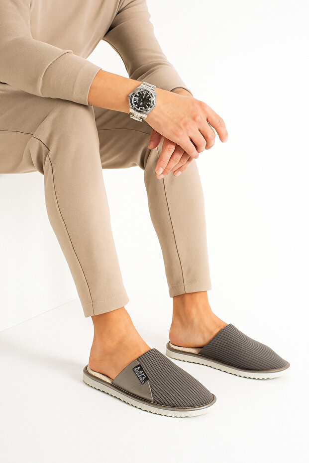 Uniszex házi papucs csúszásmentes talppal, bordázott anyagból, kényelmes modell, stílusos és kényelmes beltéri papucs félig bőr - 4