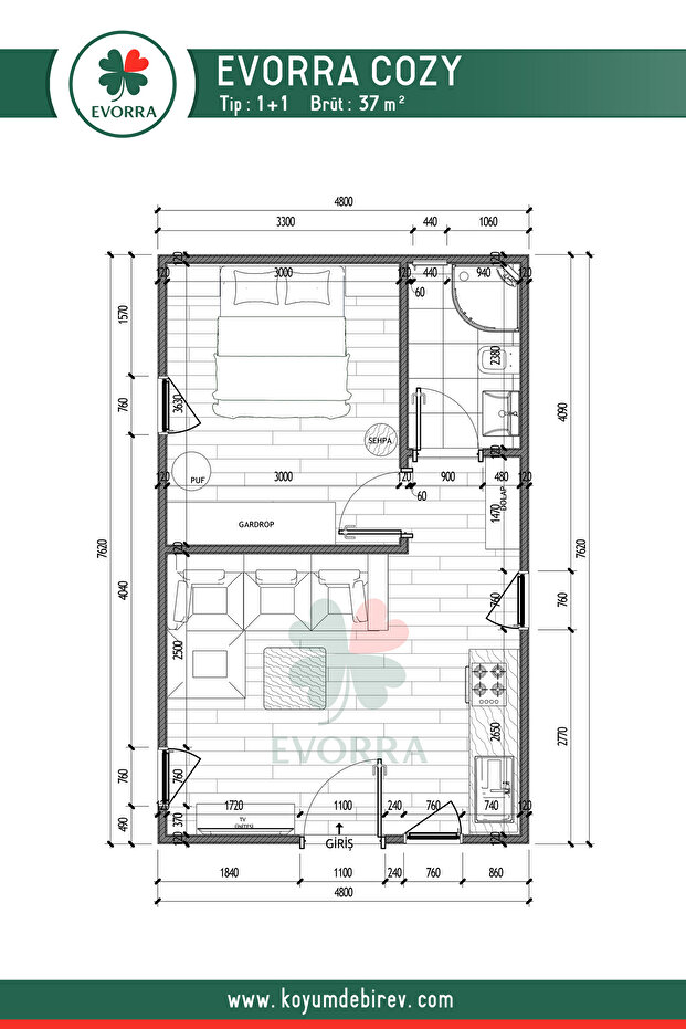 Cozy bungalov ev Çelik ahşap Ev - 3