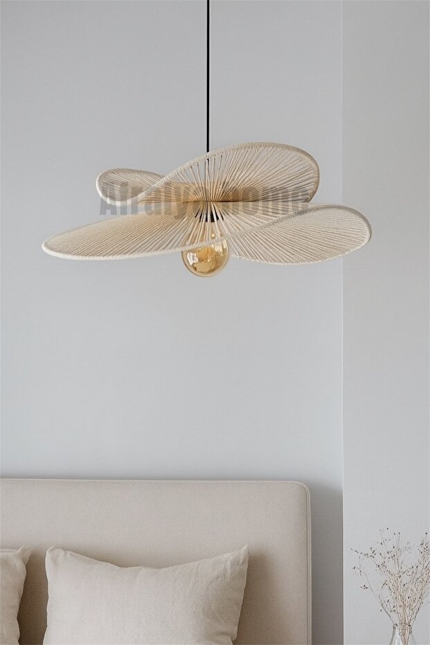 Hasır Sarkıt Avize 2 Şeritli avize / Bohem avize / Salon Modern Avize / Hasır Rattan Bambu Avize - 5