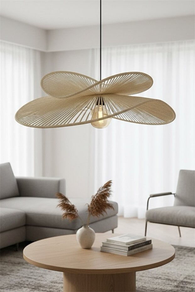 Hasır Sarkıt Avize 2 Şeritli avize / Bohem avize / Salon Modern Avize / Hasır Rattan Bambu Avize - 1