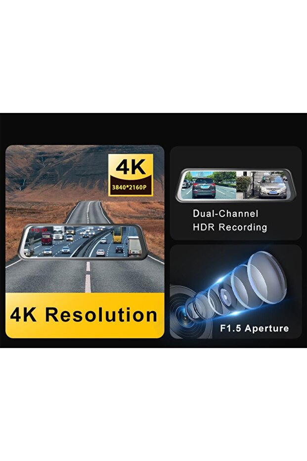 T10 9.66" 4K Mirror Dash Cam with Dual Front and Rear Cameras, Touchscreen Display, WiFi APP - 7