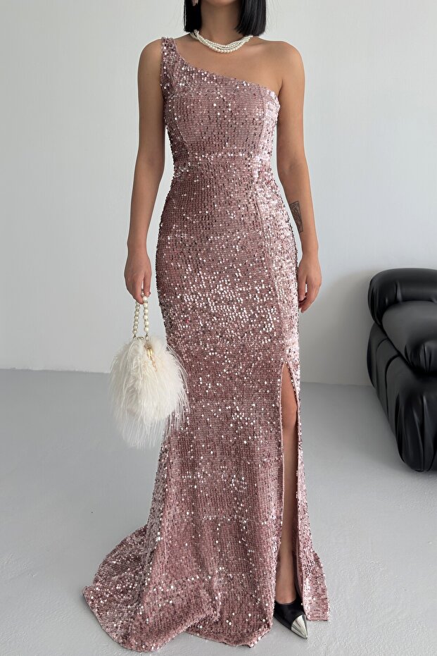 Trend Kadife Pullu Elbise Pembe - 6