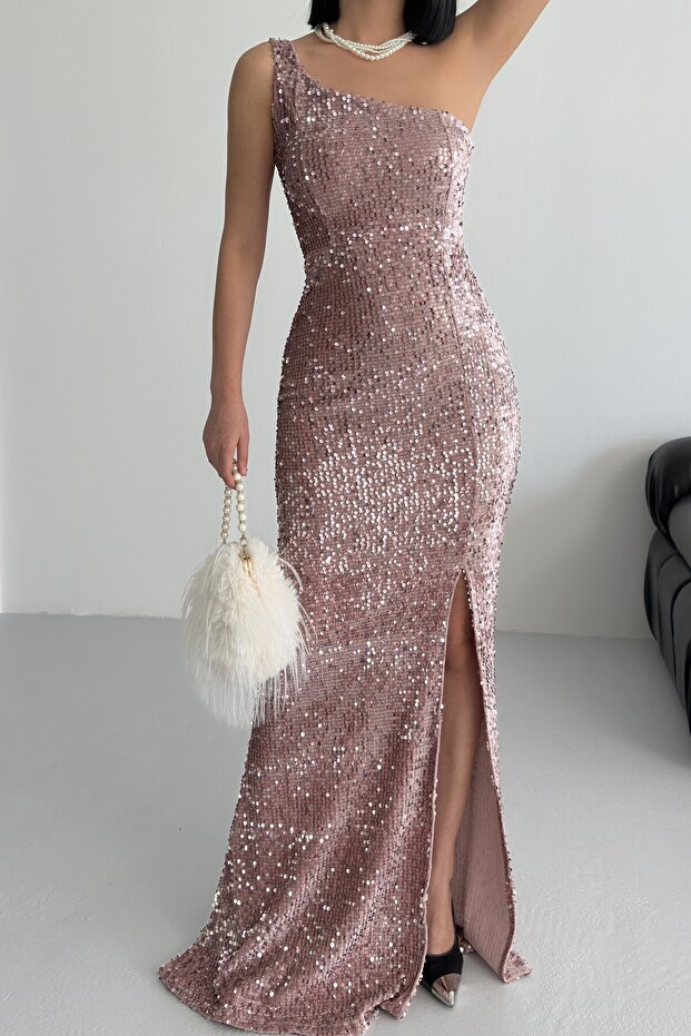 Trend Kadife Pullu Elbise Pembe - 7