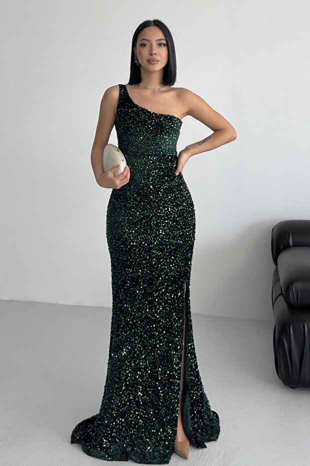 Trend Velvet Sequin Dress Emerald
