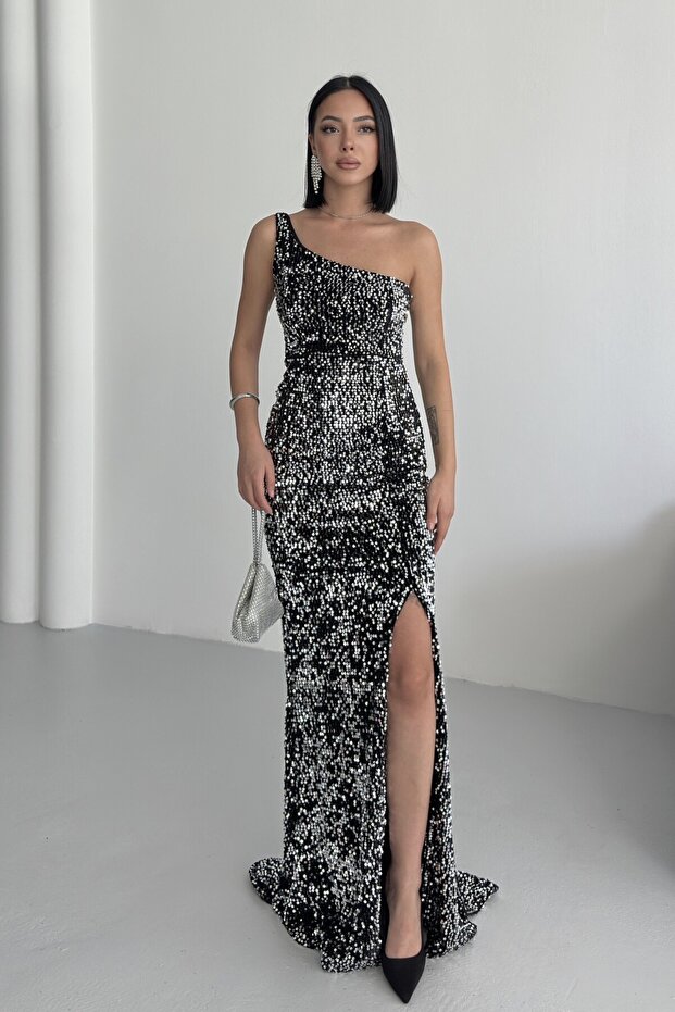 Trend Kadife Pullu Elbise Gri - 1