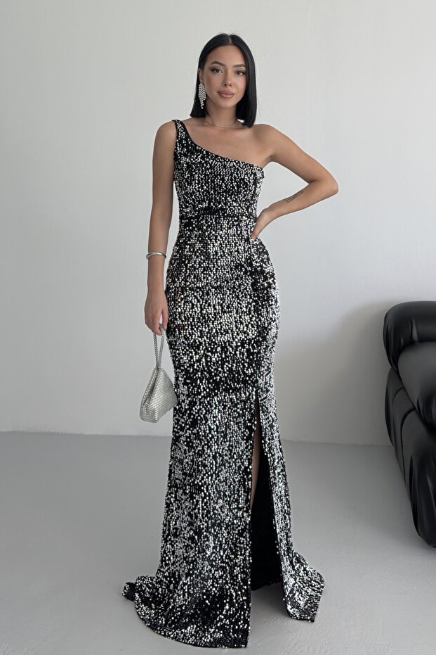 Trend Kadife Pullu Elbise Gri - 3