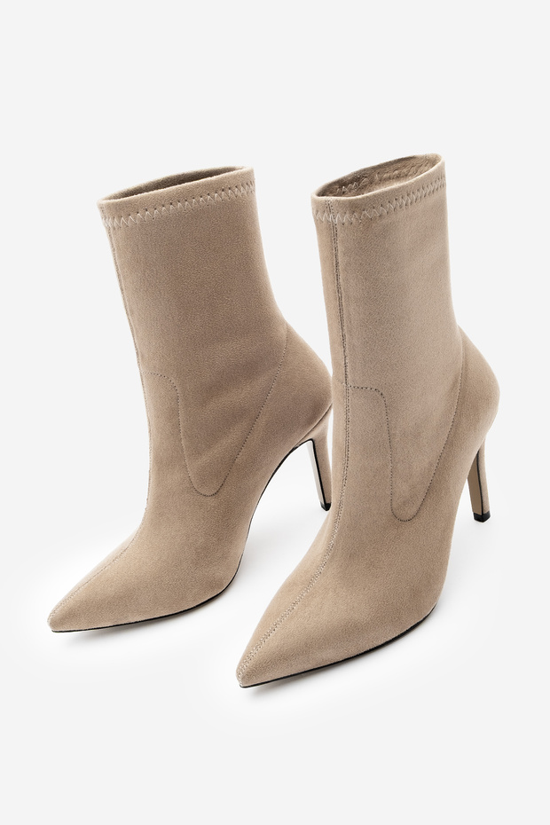 Women's Pointed Toe Zipperless Stretch Suede Heeled Boots Pesina Mink