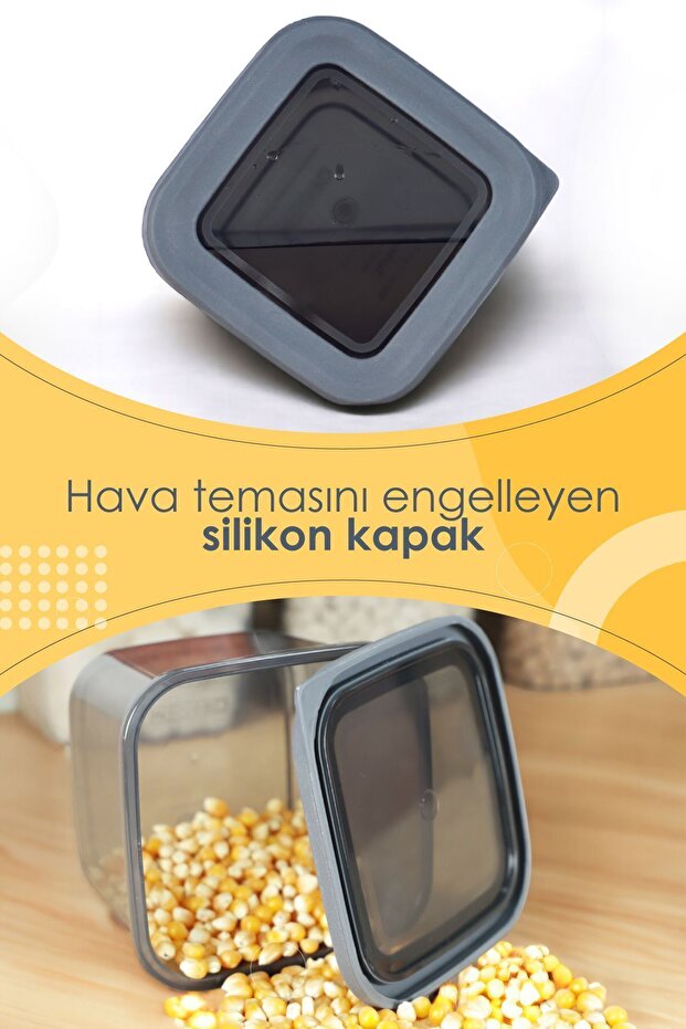 Silikon Kapaklı Erzak Bakliyat Saklama Kabı Kare Saklama Kutusu Seti 3 Adet 1900-1300-650 ML - 2