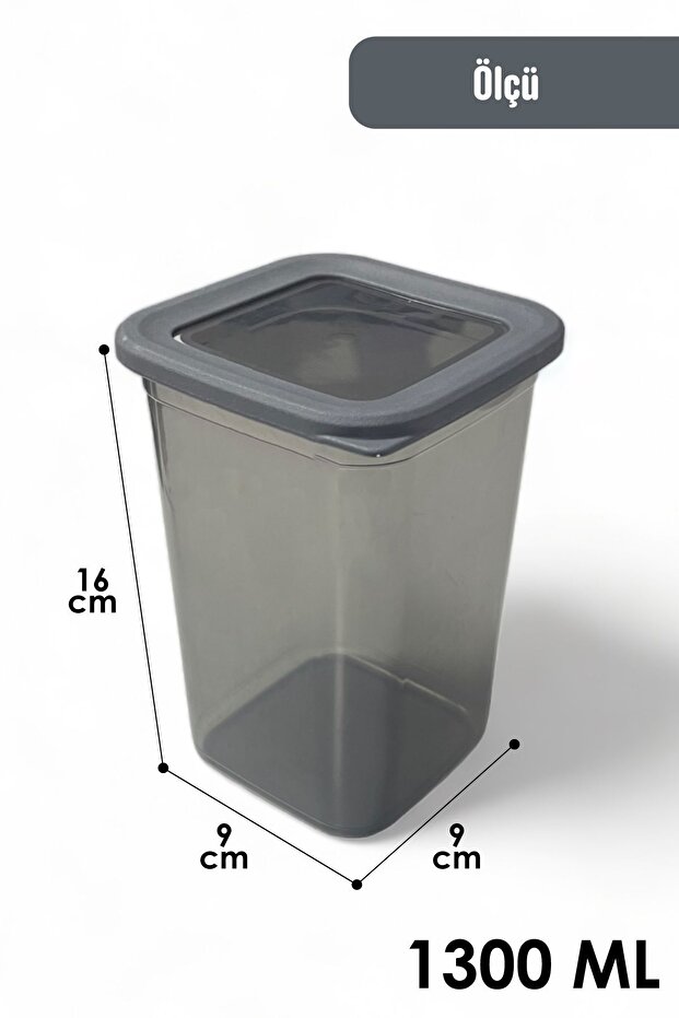 Silikon Kapaklı Erzak Bakliyat Saklama Kabı Kare Saklama Kutusu Seti 3 Adet 1900-1300-650 ML - 5