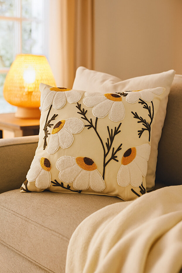 غطاء وسادة من الكتان بنمط ديزي - 1