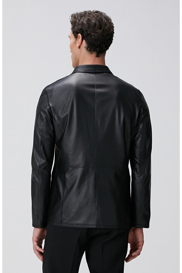 Siyah Çift Taraflı Deri Ceket - 6