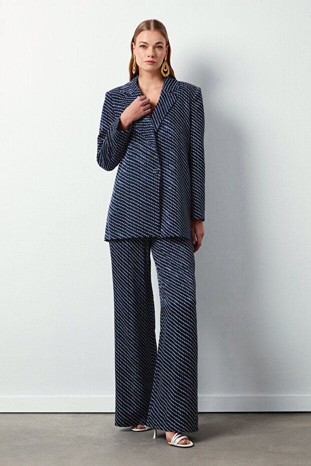 سترة مخططة - أزرق داكن - 1