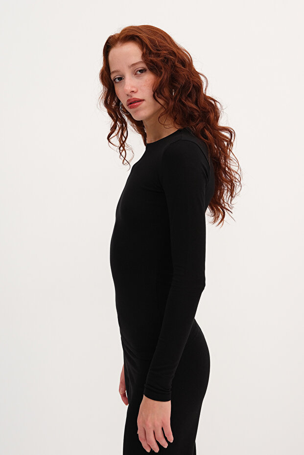 Bisiklet Yaka Basic Bluz B1496-DK2 - 4