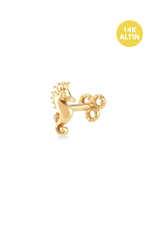 Taşsız Denizatı, 14KAltın Kıkırdak Küpe/Piercing (TEK Satılır) Bar Uzunluğu:6,5 mm - 1