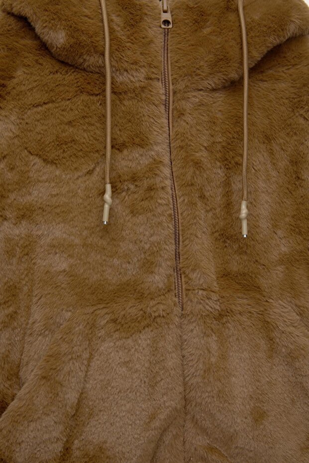 Kapüşonlu suni kürk ceket - 7