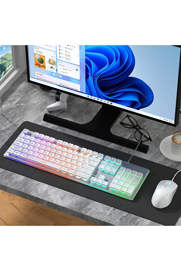 Gaming Keyboard Mouse Combo Set RGB Wired USB Ergonomic 104 Keys Anti-Ghosting - 7