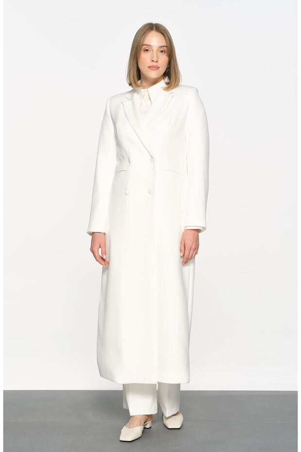 Tam Boy Maksi Ceket Ekru - 5