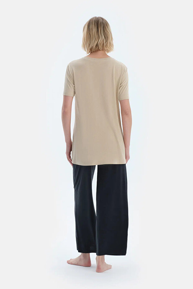 Sütlü Kahve Bisiklet Yaka Modal Hamile Tişört - 2