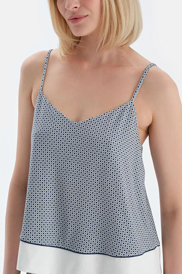 Lacivert Metraj Desenli Atlet Pantolon Pijama Takımı - 6