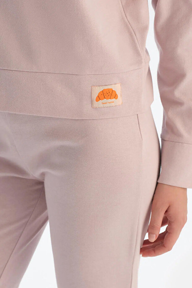 Lila Slogan Baskı Detaylı Uzun Kol Pamuklu Pijama Takımı - 5