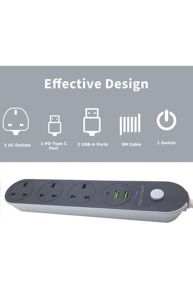 توصيلة - شريط طاقة كهربائي USB بطول 3 امتار