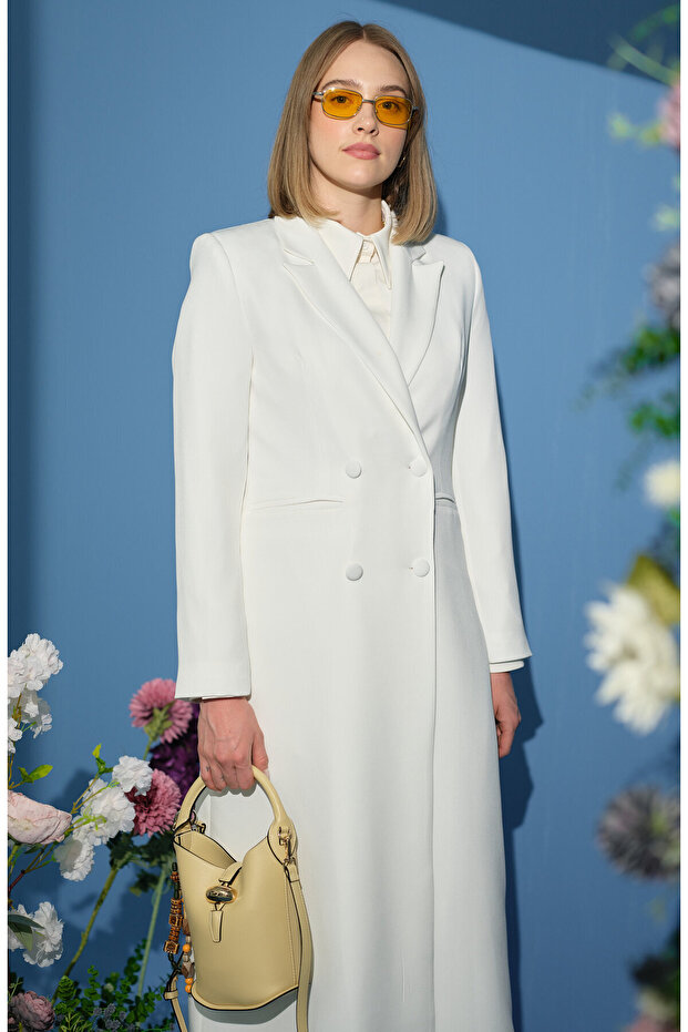 Tam Boy Maksi Ceket Ekru - 4