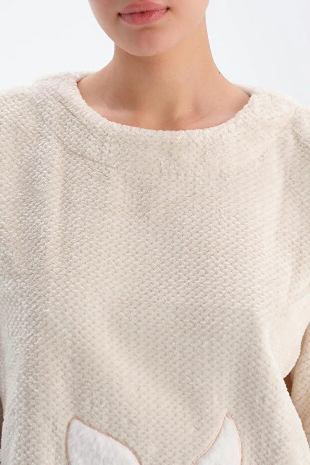 Ekru Geyikli Altı Metraj Baskılı Pijama Takımı - 5