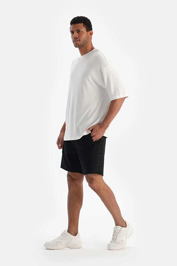 Siyah Active Erkek Yan Baskılı File Detaylı Şort - 3