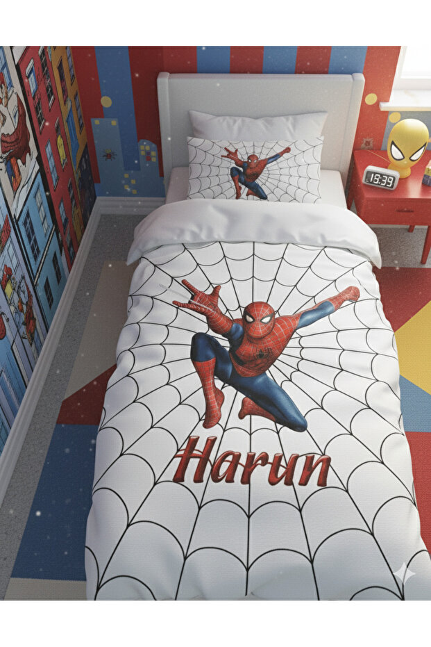 BABY AND KIDS ROOM Net and Spiderman Patterned Duvet Cover Set