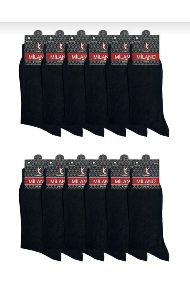 12 Piece Super Economical Men's Cotton Black Socks, Long Plain Cotton Socks Unisex