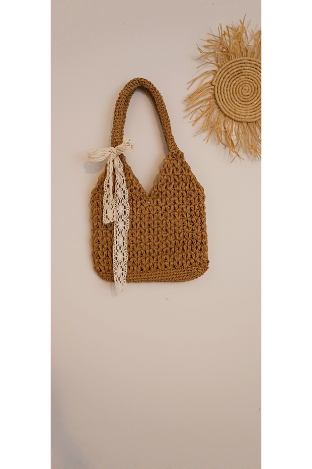 Lined Straw Bag / Hand Knitted Bag / Handmade Bag / Summer Bag / Beach Bag Paper Rope