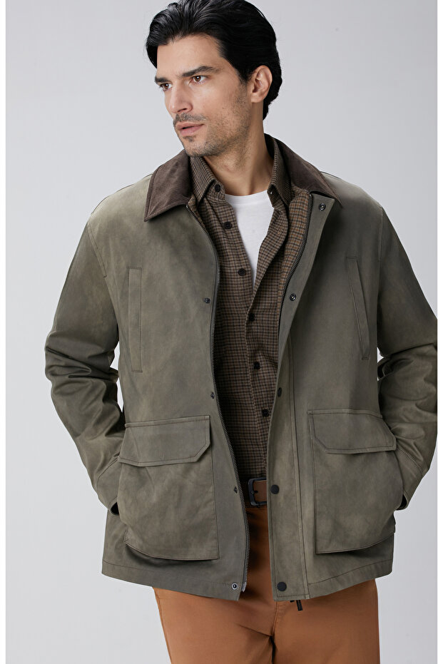 Haki Batik Desenli Coat Ceket - 6