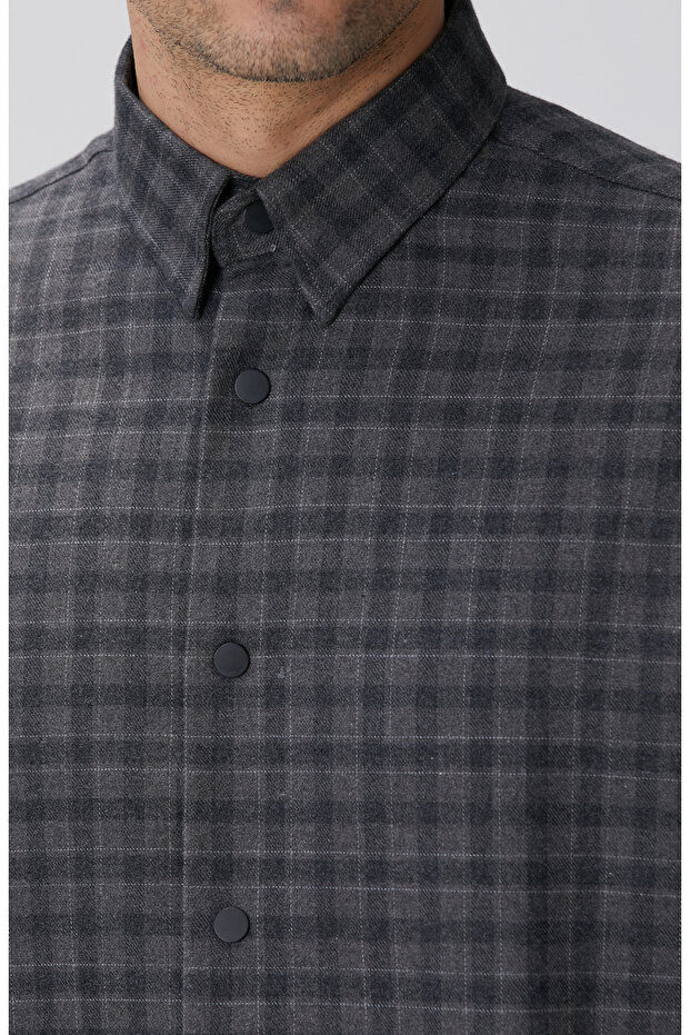 Antrasit Ekose Desenli Gömlek - 6