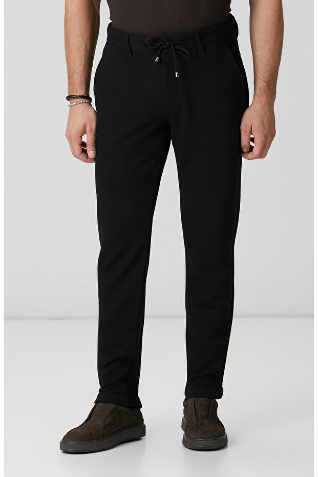 Siyah Diyagonal Desenli Pantolon - 2