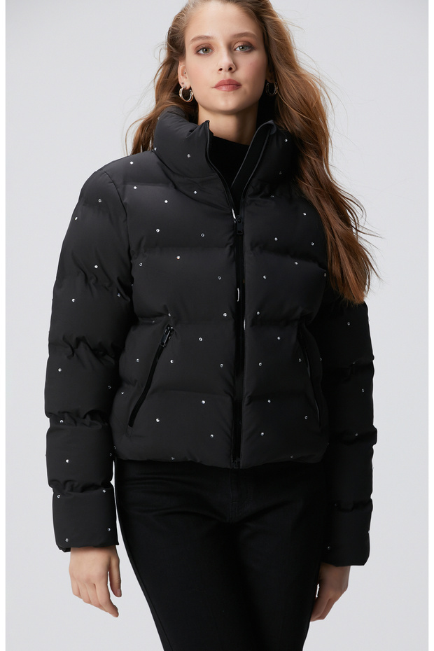 Siyah Taşlı Puffer Mont - 5