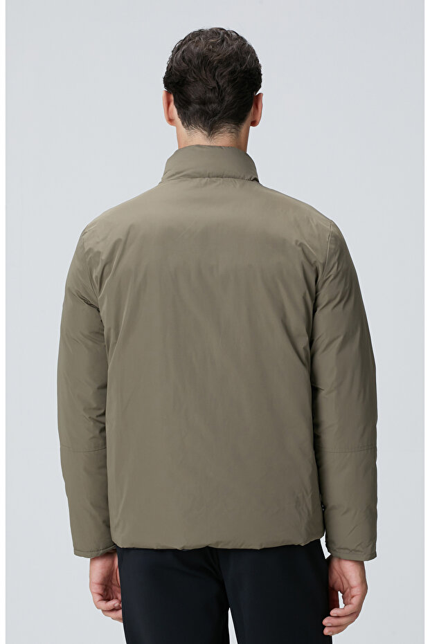 Haki Dik Yaka Çift Taraflı Mont - 6