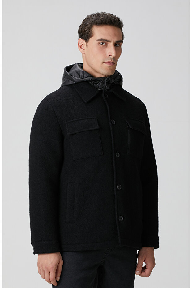 Siyah Yün Çıkma Mostralı Casual Kaban - 5