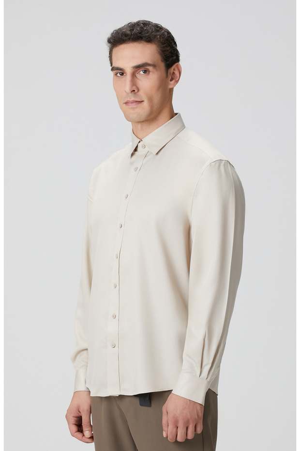 Bej Lyocell Gömlek - 4