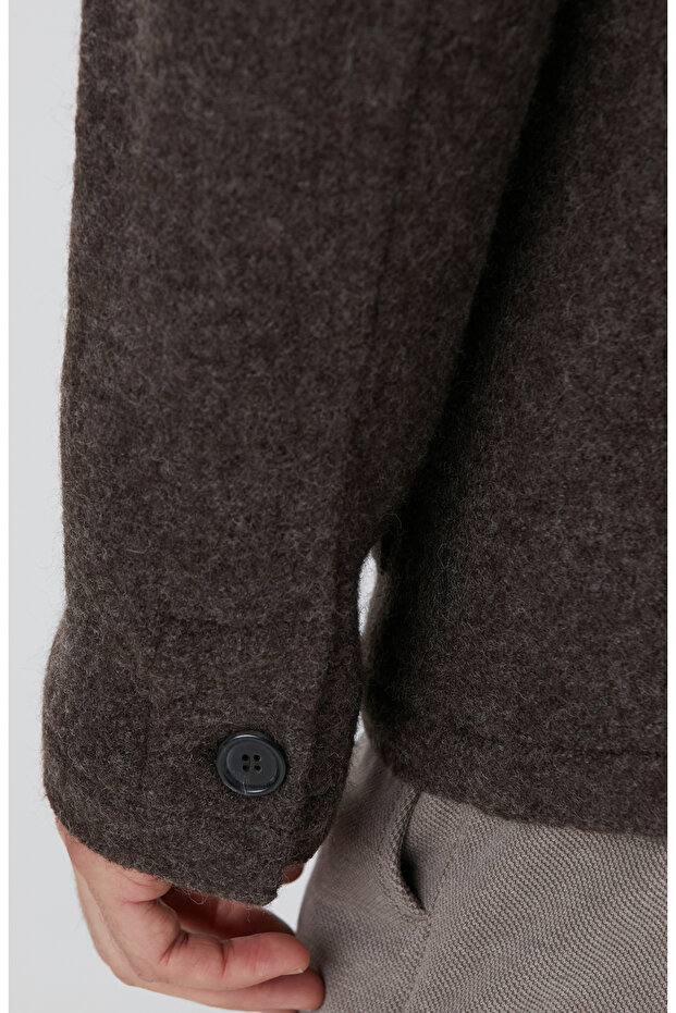 Kahverengi Örme Yün Ceket - 8