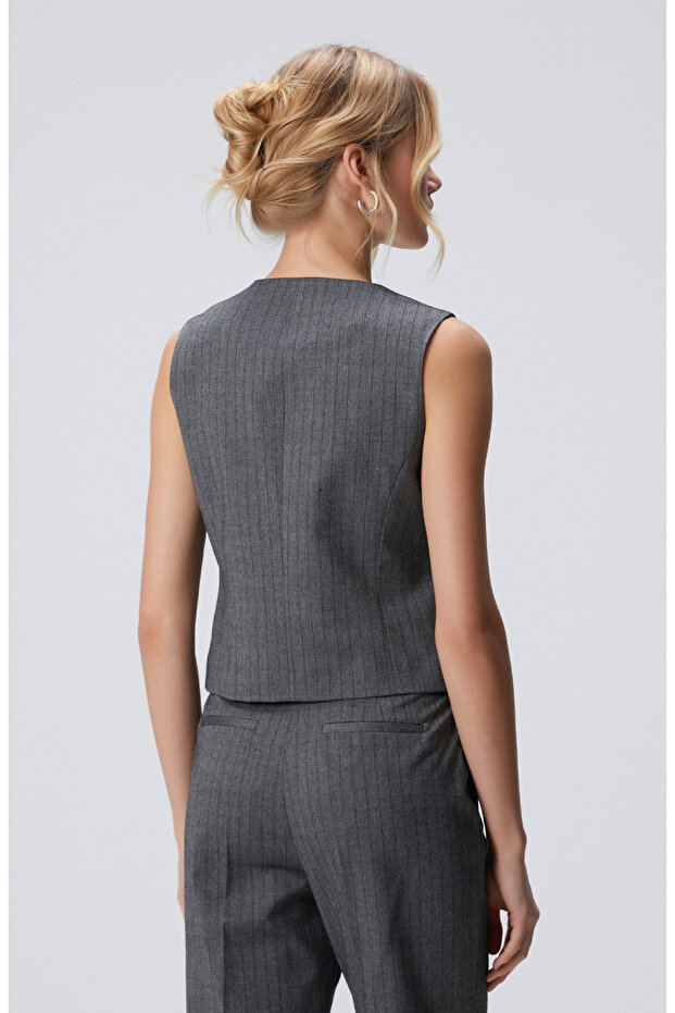 Antrasit Yün Mix Yelek - 5