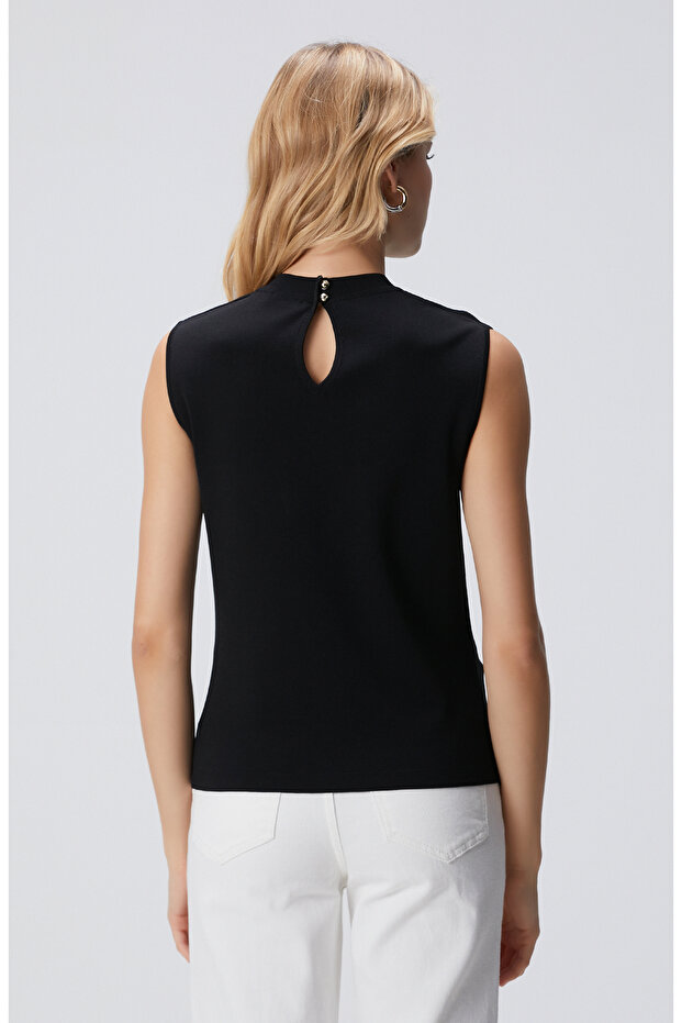 Siyah Kolsuz Basic Triko Kazak - 5
