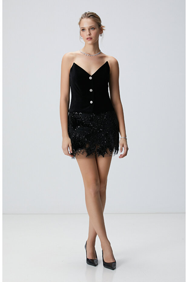 Siyah Kadife Büstiyer - 2