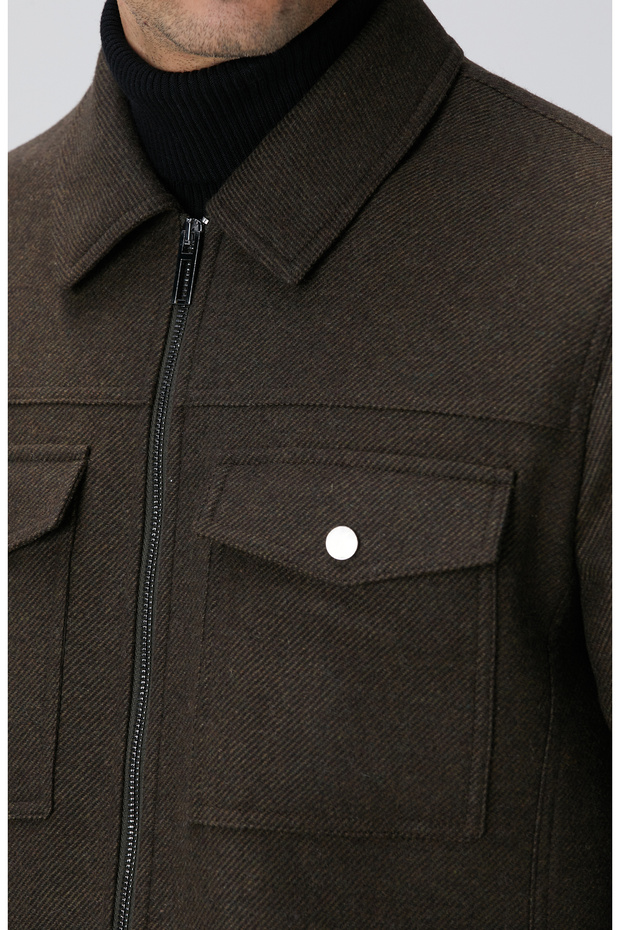 Haki Yün Karışımlı Mont - 6