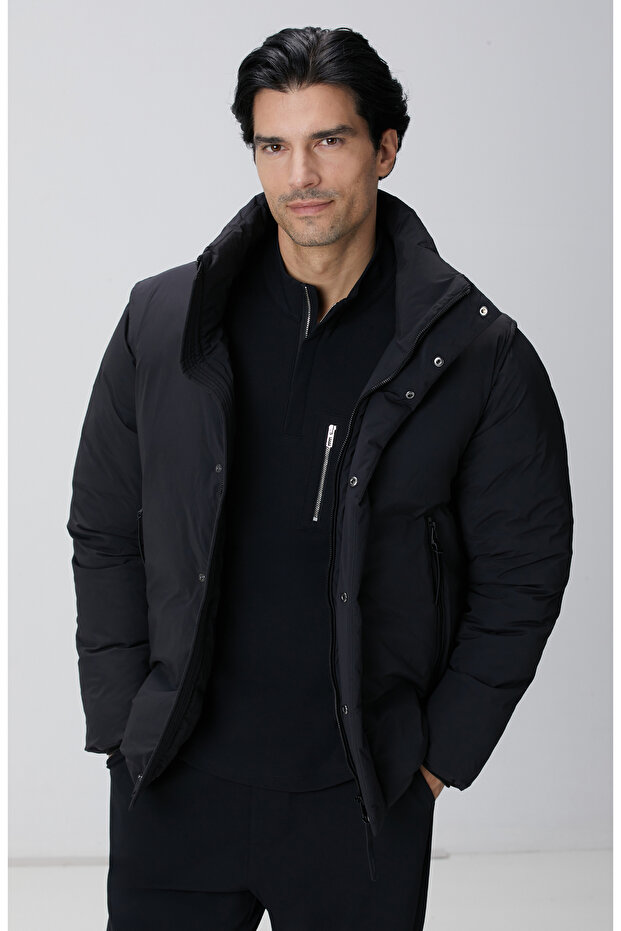 Siyah Yelek Olabilen Puffer Mont - 3